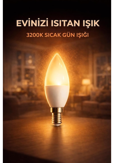 Tr 8w Led Ampul, E14 Duy, 3200k Sıcak Işık, Mum Tipi Genel