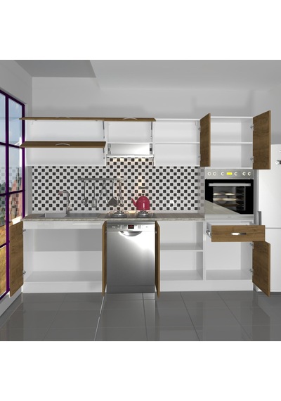 Decoraktiv Elite 280y Ankastre Boy Dolaplı Mdf Hazır Mutfak Dolabı - Tezgah Dahil - Naturel Pera Meşe Decoraktiv Elite 280y Ankastre Boy Dolaplı Mdf Hazır Mutfak Dolabı - Tezgah Dahil - Naturel Pera Meşe