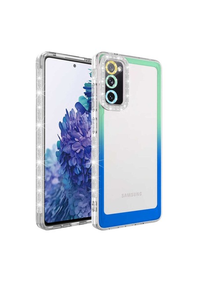 Galaxy S20 Fe Uyumlu Simli Ve Renk Geçiş Tasarımlı Lens Korumalı Zore Park Kılıf-yeşil-mavi
