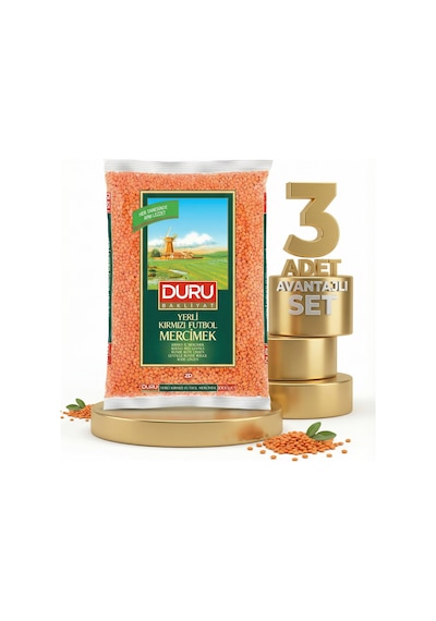 Duru Kırmızı Futbol Mercimek 3x1 Kg