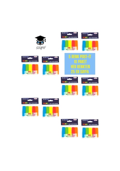 5 Renk Post-it 10 Paket Her Renkten 25 Er Sayfa