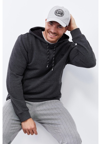 Tommy Life Antrasit Melanj Kanguru Cep Standart Kalıp Kapüşonlu Erkek Sweatshirt - 87872 Antrasit Melanj