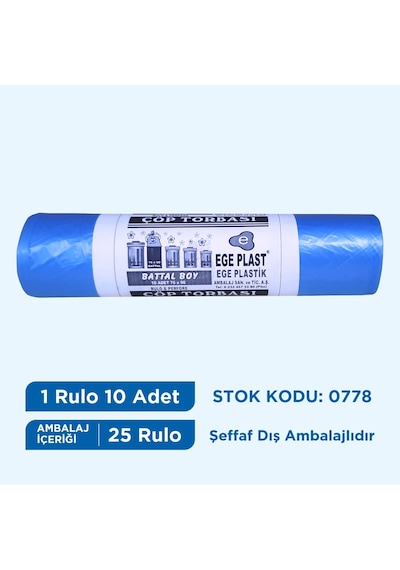 Egeplast Çöp Torbası Battal Boy Mavi 75X90 Koli 25 Rulo