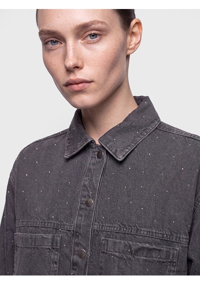 Lcw Comfort Gri Taşlı Kadın Jean Gömlek Tunik