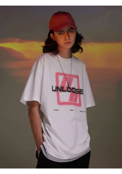 Erkek Beyaz Oversize Unloose Baskılı T-shirt Beyaz