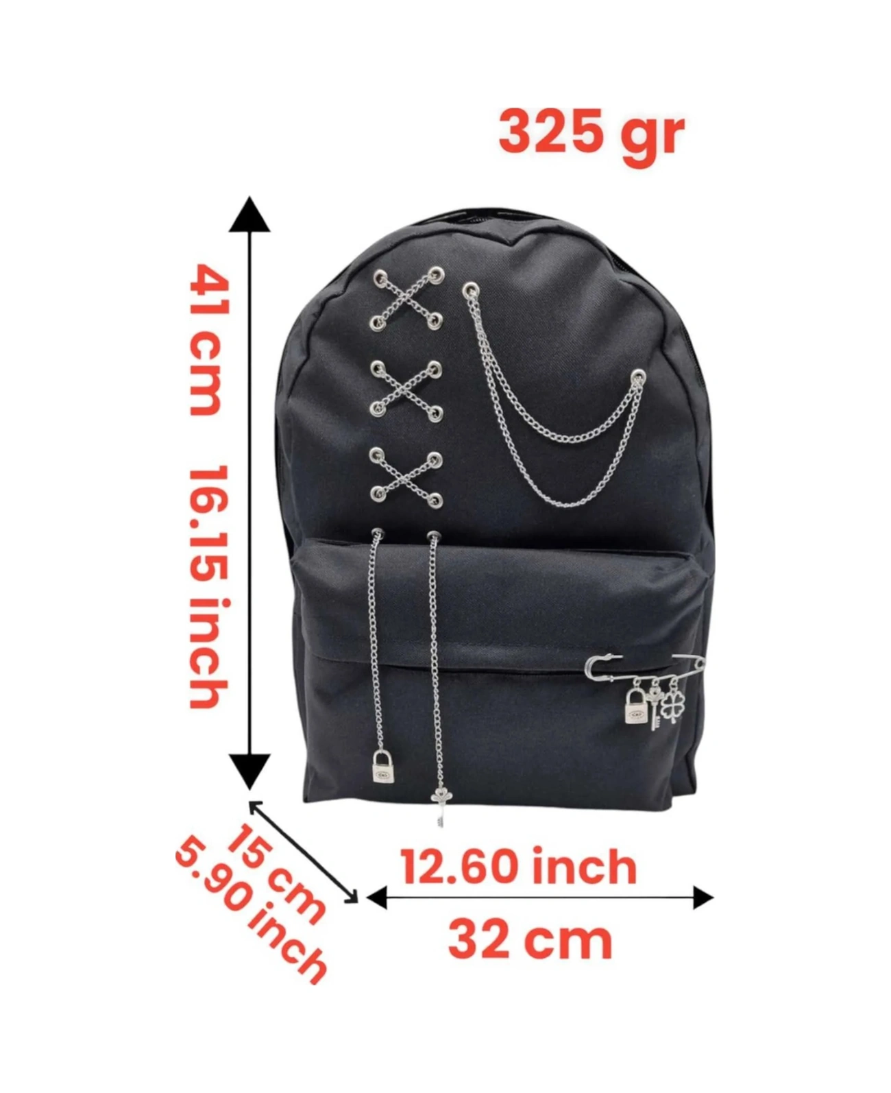 Tezzgelsin Unisex Özel Tasarım Zincirli Siyah Sırt Çantası Siyah