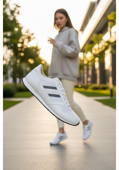 Enoch Erkek Günlük Spor Ayakkabı Fileli Sneaker Şerit Detaylı Klasik Yürüyüş Ve Koşu Modeli Beyaz
