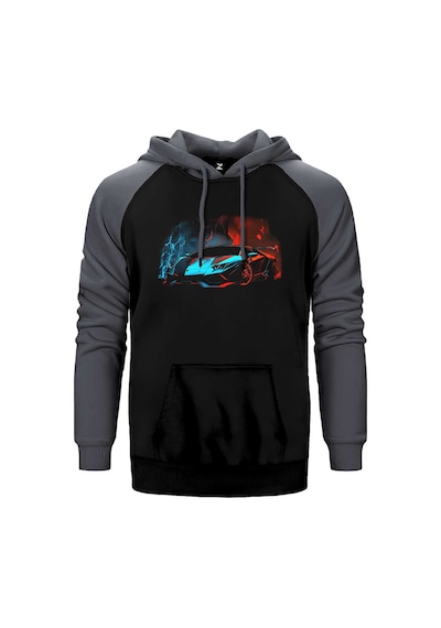 Lamborghni Blue Red Neon Gri Renk Reglan Kol Kapşonlu Sweatshirt Gri