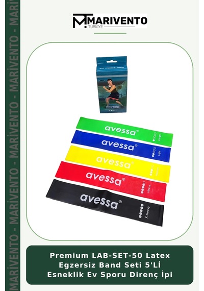 Premium Lab-set-50 Latex Egzersiz Band Seti 5'li Esneklik Ev Sporu Direnç İpi Çok Renkli