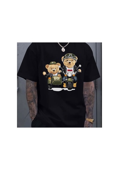 Caddemia Yaz Moda Rahat Spor Gevşek Ayı Karikatür Desen Baskılı Yuvarlak Boyun Kısa K Siyah 2XL Caddemia Yaz Moda Rahat Spor Gevşek Ayı Karikatür Desen Baskılı Yuvarlak Boyun Kısa K Siyah 2XL