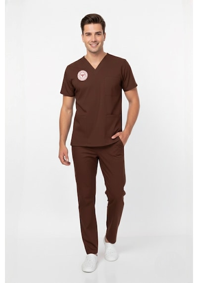 Unisex Kahverengi Psikolog Biyolog Sosyolog Gerontolog Scrubs Üniforma Takım Sağlık Bak.yön.uygun Kahverengi