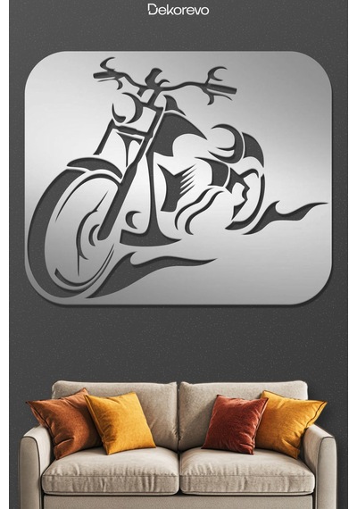 Motosiklet Metal Duvar Tablosu - Metal Duvar Sanatı - Krom - 60 X 75 Cm