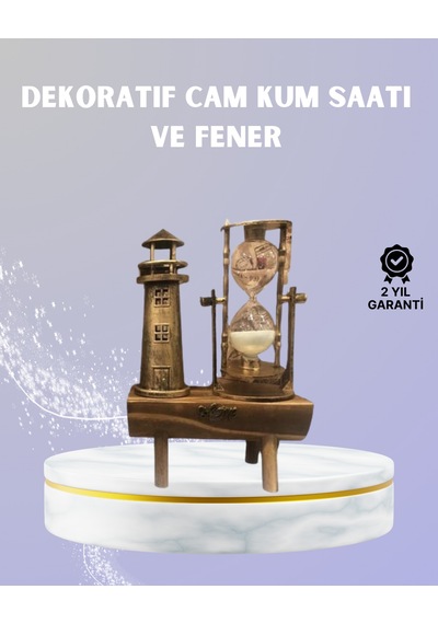 Ahşap Kum Saati Ve Deniz Feneri Figürü Bir Arada - Ev & Ofis Dekorasyonu Çok Renkli
