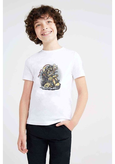 Scooter Smoker Baskılı Unisex Çocuk Beyaz T-Shirt