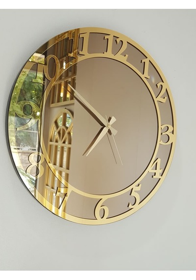 Ayna Denizi Golden Matris Bronze Model Altın Bronz Renk 50 CM Dekoratif Aynalı Duvar Saat Altın