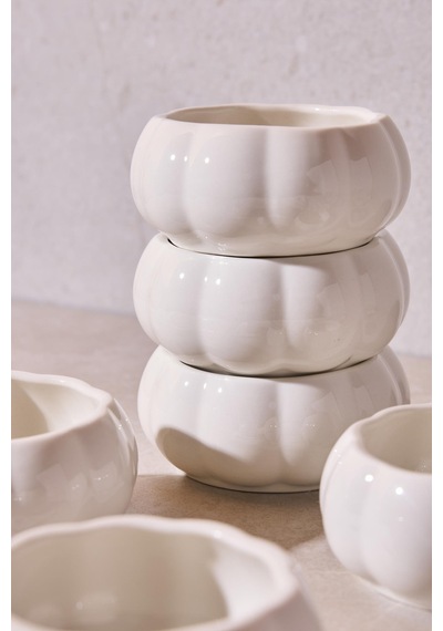 Pumpkin 6'lı Çerezlik Sosluk Çok Amaçlı Ergonomik Tasarım Dekoratif Sosluk Ve Kase Beyaz Beyaz
