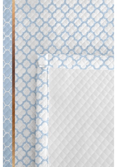 Mavi Geometrik Modern Genç Odası Tek Kişilik Pike Takımı - Beyaz Kapitone Yatak Örtüsü 160x220 Cm Kadife Defne Rüyası