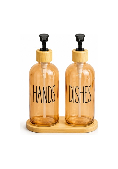 Relly Bambu Standlı İkili Cam Sabunluk Seti 2 X 500 Ml Hands & Dıshes Turuncu