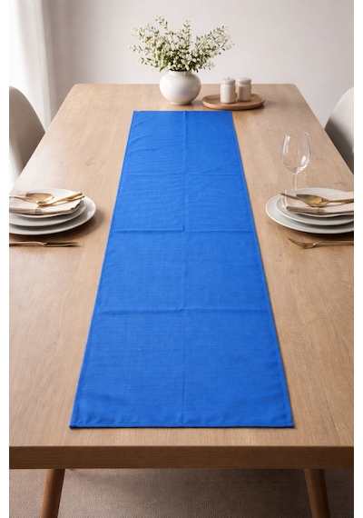 Dekoratif Bohem Runner - Yemek Masası Ve Salon Konsol Örtüsü 50x150 Cm Göl Mavisi