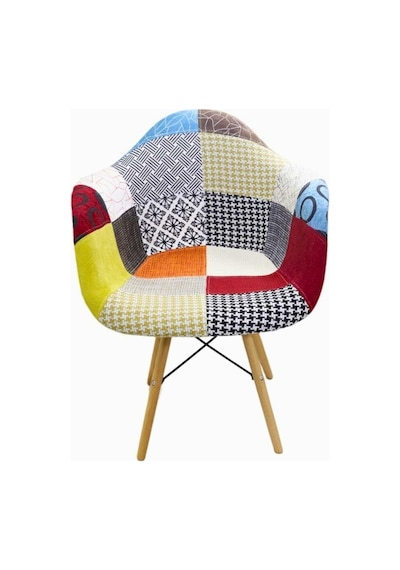 T.conept Patchwork Kolçaklı Renkli Sandalye Ahşap Ayaklı