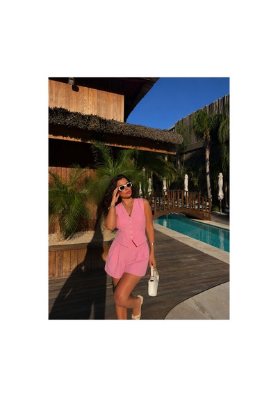 Gigi Wardrobe Monaco Yelek Şort Takım Pembe Pembe