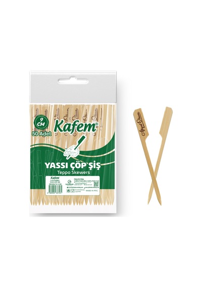 Kafem Yassı Çöp Şiş - Sunum Kürdanı 9 CM 50 Li x 200 Paket (Koli)