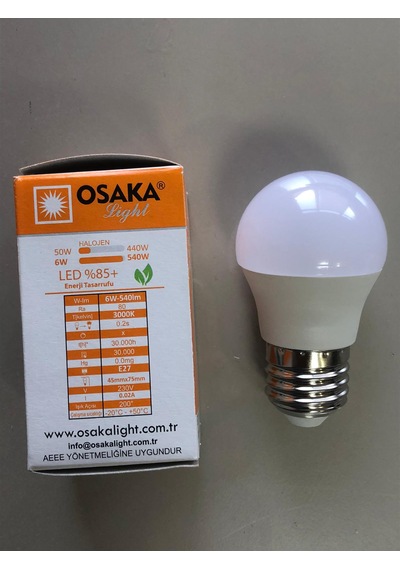 5 Adet Osaka 6w 50w 540 Lümen E 27 Top Ampül 3000k Sarı 45mmx75mm