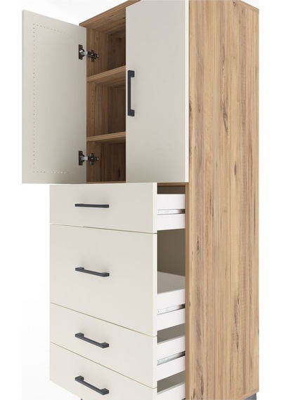 Hyperion Dolap 3 Raflı 4 Çekmeceli 2 Kapaklı 60x44x163 Çam-ay... Çam