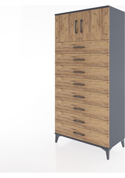 Hyperion Dolap Tek Raflı 8 Çekmeceli 2 Kapaklı 88x44x182 Antr... Antrasit