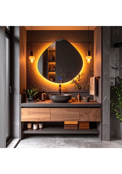 Zynor Amber Led'li Lazer Kumlamalı Lavabo & Banyo Aynası Dokunmatik Sensörlü 90 X 90 Turuncu