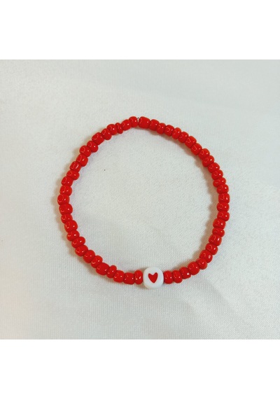 Crystal Atelier Kırmızı Renkli Boncuklu Kalp Bileklik Kırmızı