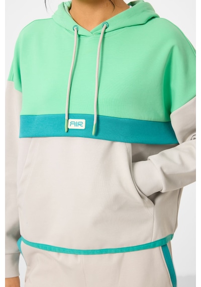 Tommy Life Taş Kapüşonlu Pamuklu Renk Bloklu Kadın Eşofman Takım - 95327 Taş