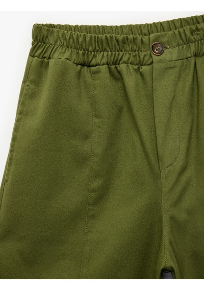 Koton Pamuklu Beli Lastikli Oversize Gabardin Pantolon Haki 7wkb40014tw