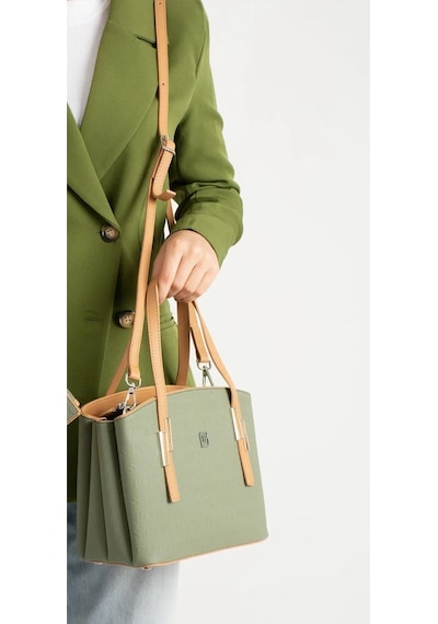 Kadın Orijinal Just Polo 5 Bölmeli Şık El & Omuz Çantası Ve Cüzdanı Shoulder Bag 26 X 24 Yeşil - Taba