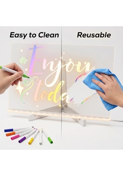 Shopexxtra Led Işıklı Şeffaf Çizim Tableti Ve Yazı Tahtası - 30x20 Cm, Ayarlanabilir Standlı Akrilik Not Panosu, Genel