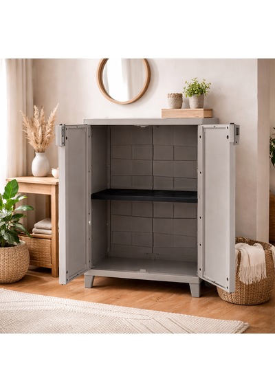 Evinizin Atölyesi Midi Kısa Dolap Bahçe Dolabı, Balkon Dolabı, Banyo Dolabı 66x36x88cm - Gri
