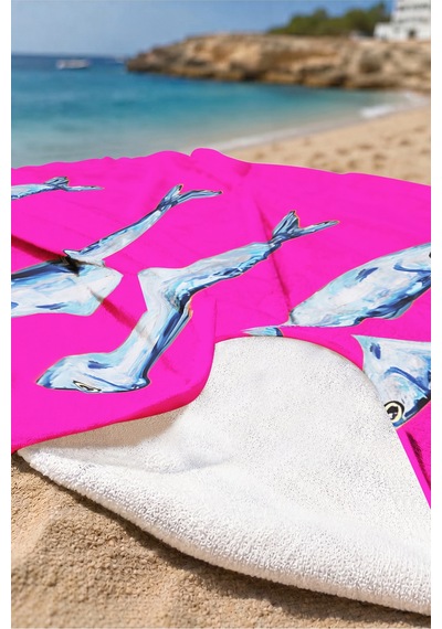 Balık Figürlü Fuşya Plaj Havlusu-marine Modern Mavi Pembe Havuz Deniz Hızlı Kuruyan Mikrofiber Havlu İnci Deniz