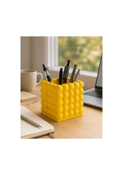 3dmarketi Baloncuk Desenli Sarı Kalemlik 9x9x10 Cm - Masa & Ofis Masası Kalemlik