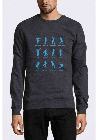 Fortnite Dans Baskılı Füme Antrasit Erkek Örme Sweatshirt
