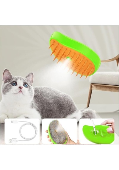 Brandsus Kedi Buharlı Fırça 3'ü 1 Arada Buharlı Kedi Fırçası Yeşil