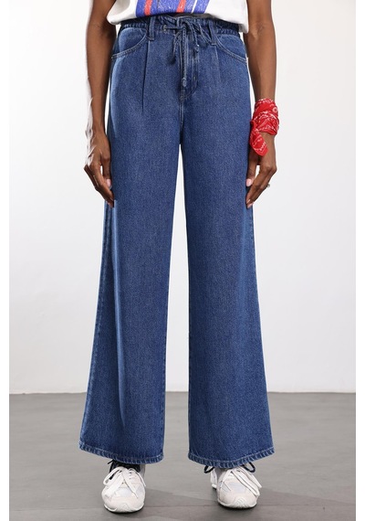 5in1Canpolat Mavi Lyocell Bağcıklı Denim Pantolon Mavi