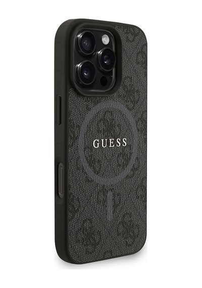 Apple iPhone 16 Pro Max Uyumlu Kılıf Guess Lisanslı M safe Bilek Askı İpli Yazı Logolu Kapak Siyah