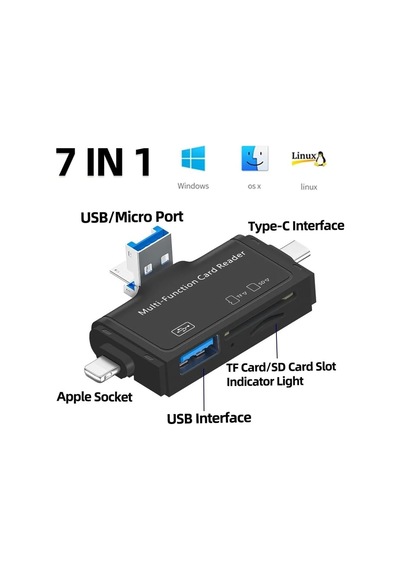 Kyrotech 7in1 Micro Usb, Type C, Apple İphone 15, 14, 13, 12, 11 Pro,pro Max Uyumlu, Multi, Kart Okuyucu, Otg, Sd Tf Usb Dönüştürücü