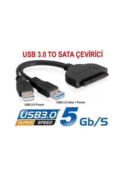 2.5" Sata Usb 3.0 Çevirici Dönüştürücü Kablo Hdd Harddisk SSD
