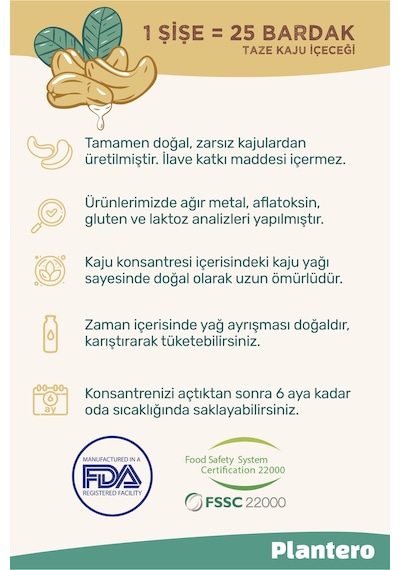 Kaju Sütü Bazı Konsantre 250gr, Bitkisel Süt %100 Kaju, Şekersiz
