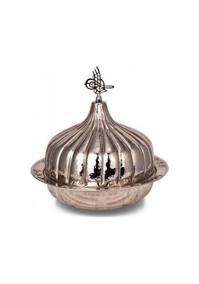 Turna Bakır Paşaçadırı Yuvarlak Sunum Tabağı 30 Cm El Dövme Nikel Turna9058-2