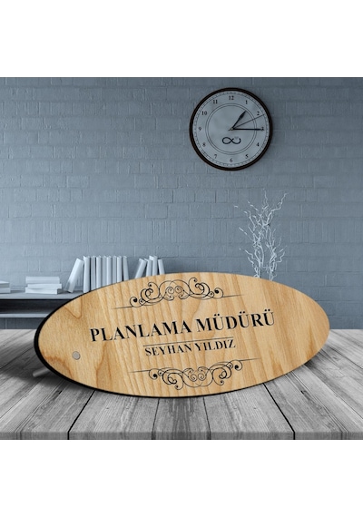 Kişiye Özel Mesleki Planlama Müdürü Ahşap Oval Masa İsimliği - 2