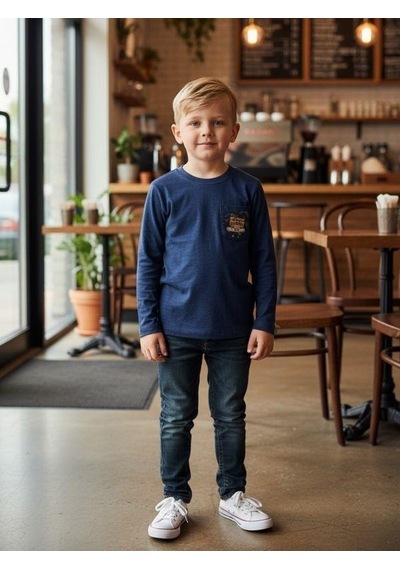 Zekids Erkek Çocuk Pamuklu Baskılı İnce Uzun Kollu T-shirt-16401 Lacivert