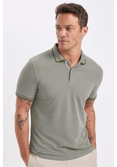 Defacto Slim Fit Dar Kesim Polo Yaka Kısa Kollu Pamuklu Tişört D0033AXNS Haki