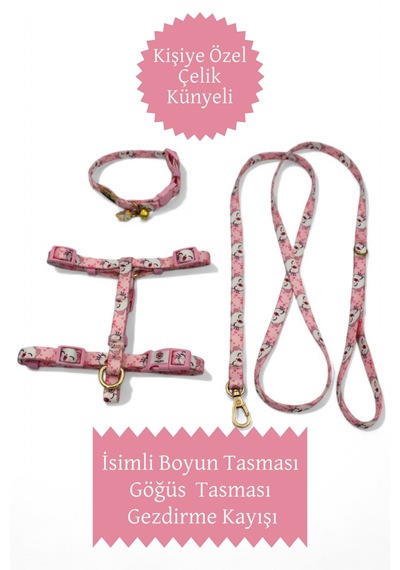 İsimli Kedi Tasması, Kedi Tasma Seti, Kedi Göğüs Tasması Pmb